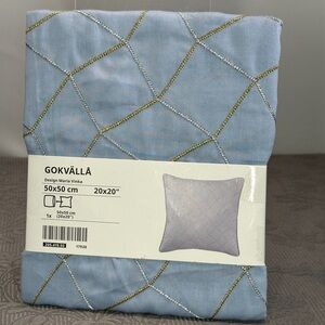 Ikea GOKVALLA Blue W/ Gold, Silver Embroidery Pillow Cushion Cover 20x20"